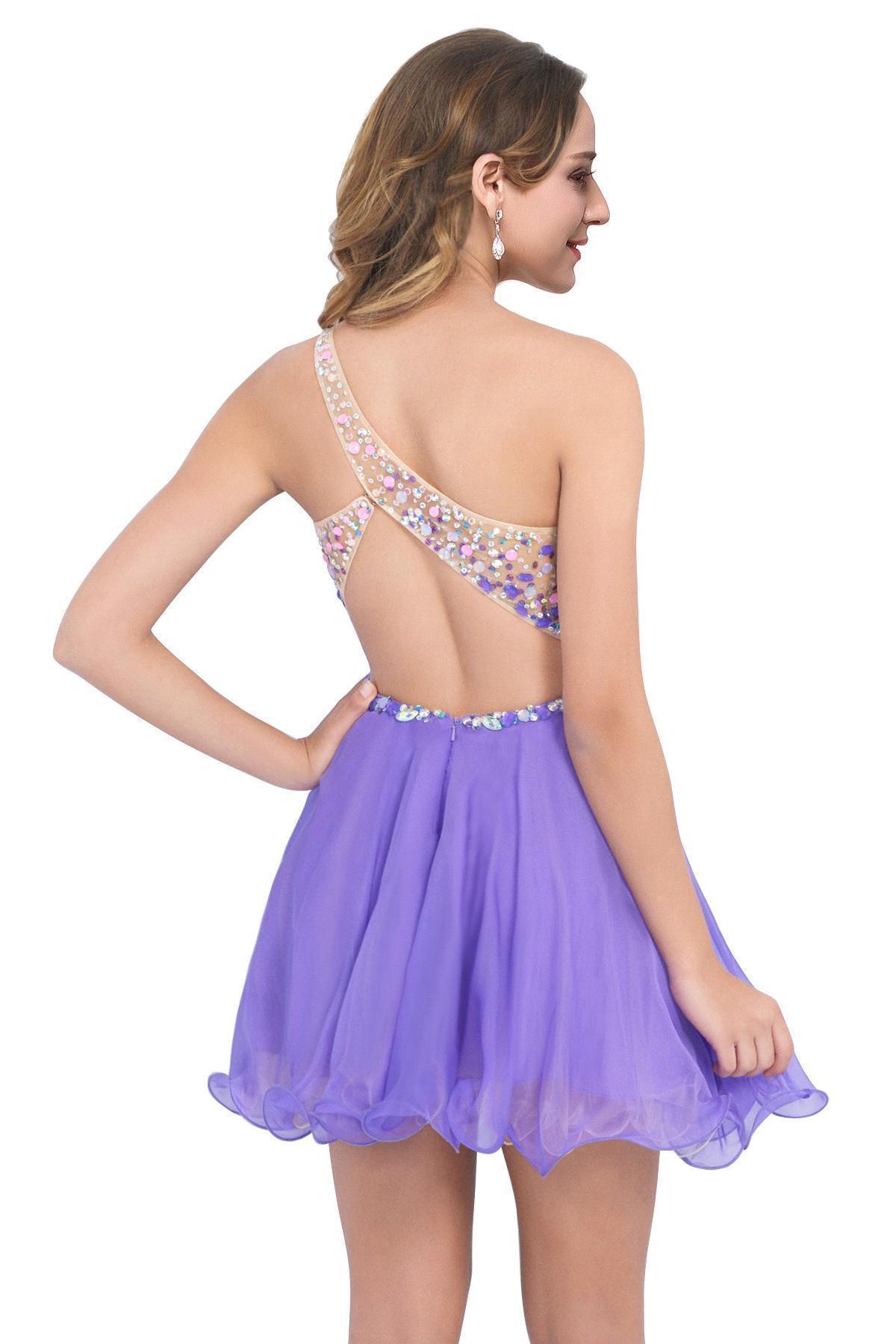 BMbridal A-line One Shoulder Chiffon Party Dress With Crystal
