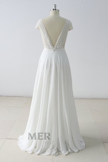 BMbridal Gorgeous White Lace Backless V-Neck Long Wedding Dress Sleeveless Appliques Bridal Gowns On Sale-BMbridal