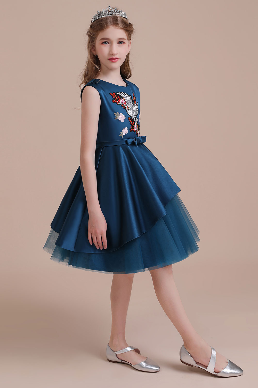 BMbridal A-Line Embroidered Satin Tulle Flower Girl Dress On Sale-BMbridal
