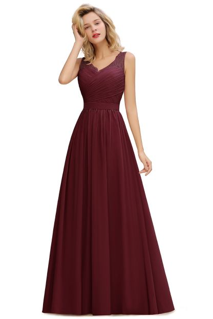 BMbridal A-line Chiffon Lace V-Neck Ruffles Bridesmaid Dress