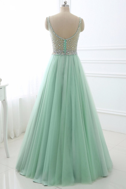 BMbridal Chic Tulle Jewel Sleeveles A-Line Prom Dresses with Rhinestones On Sale