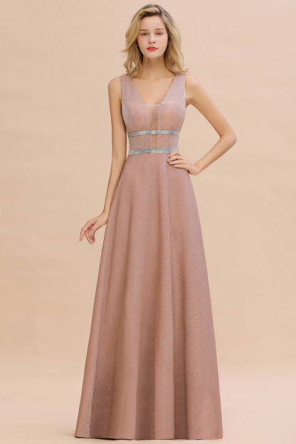 BMbridal Shinning V-Neck Sleeveless Long Prom Dress Online With Zipper Back