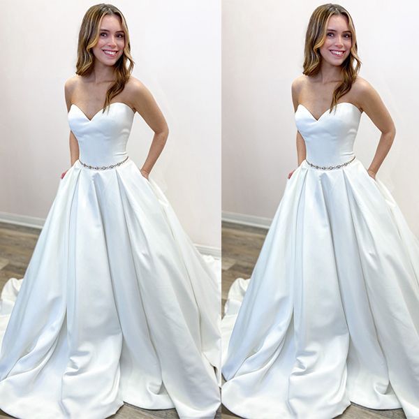 Bmbridal Sweetheart White Wedding Dress Satin Princess With Pockets-BMbridal