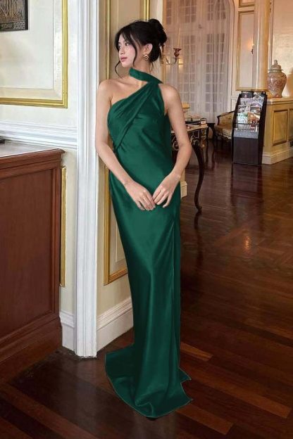 Halter Sleeveless Backless Long Mermaid Prom Dress With Pleated