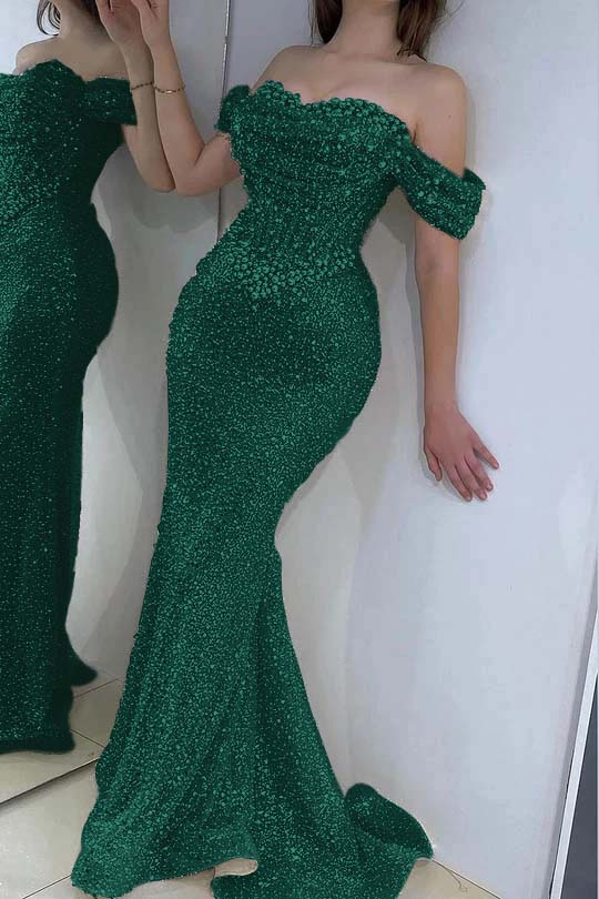 Off the Shoulder Strapless Sleeveless Long Prom Dress With Sequins