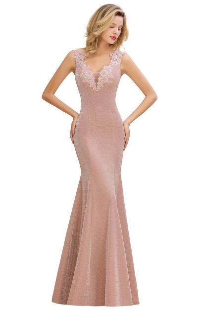 BMbridal Dusty Pink Shinning Long Prom Dress Mermaid With Appliques