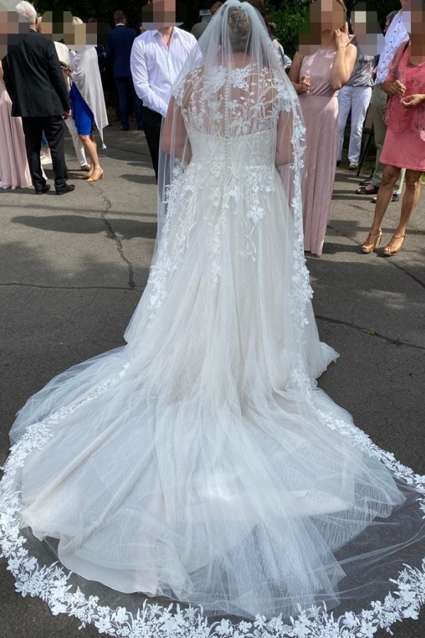 Bmbridal Cap Sleeves Princess Wedding Dress Lace Appliques Long-BMbridal