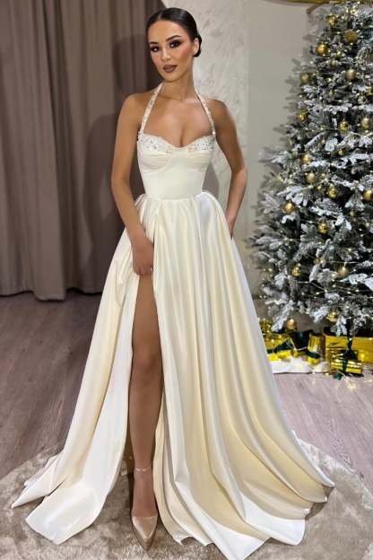 Elegant Halter Sleeveless Prom Dress Long With Split Online