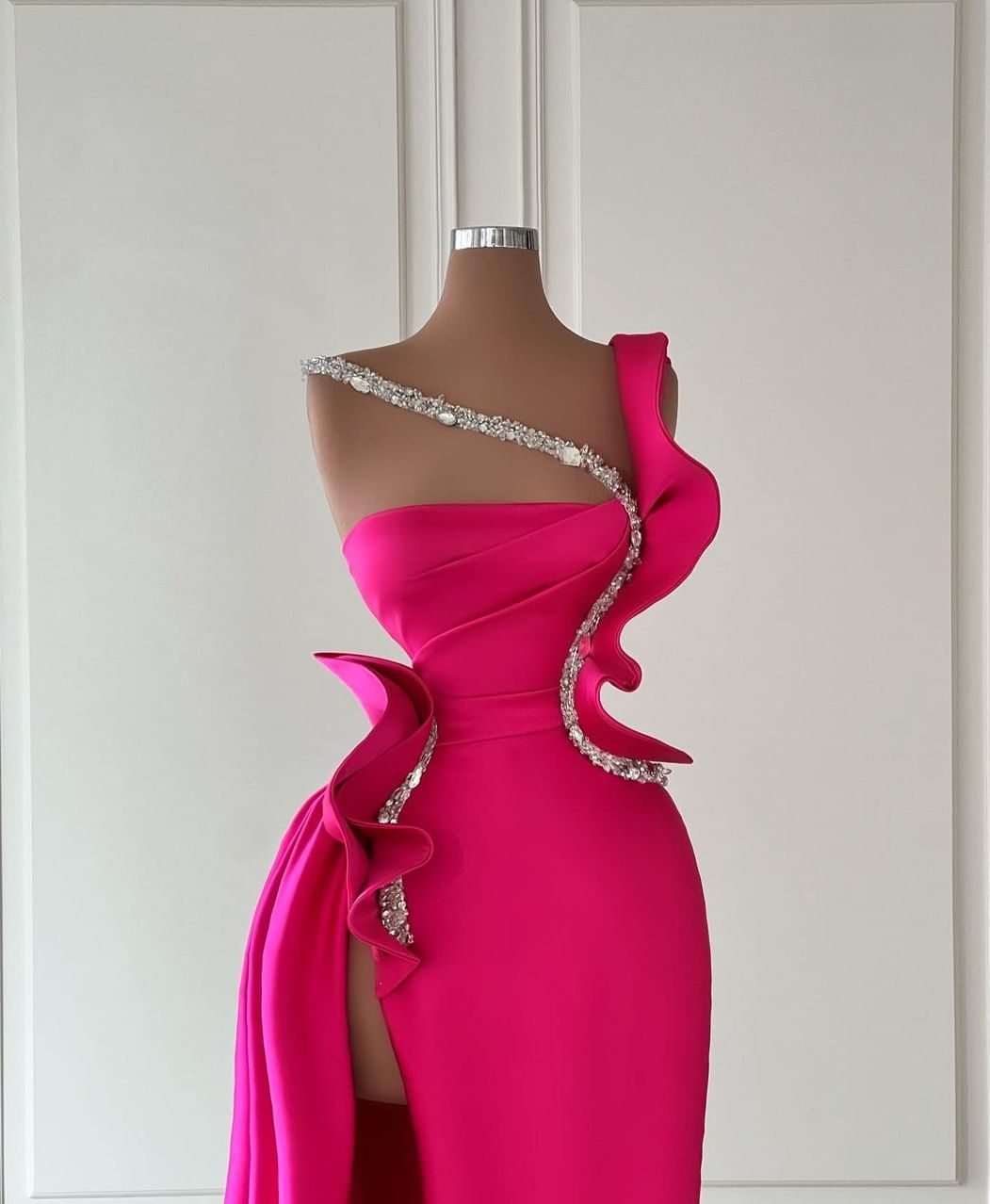 Designer Long Glitter Sleeveless Split Front Prom Dress With Ruffles-BMbridal.com