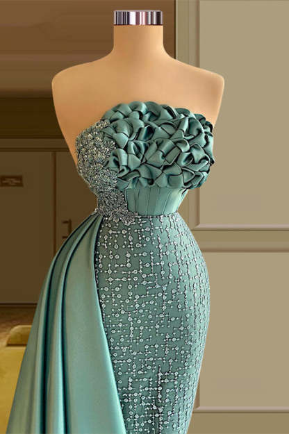 Designer Long Green Mermaid Sleeveless Beading Prom Dress With Ruffles-BMbridal.com