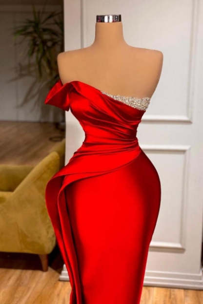 Designer Long Red Glitter Sleeveless Mermaid Evening Dresses-BMbridal.com