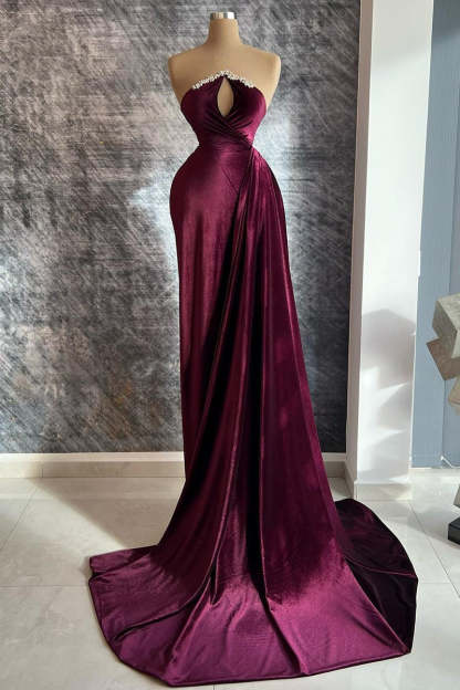 Designer Long Velvet Sequined Long Sleeves Prom Dress With Train-BMbridal.com