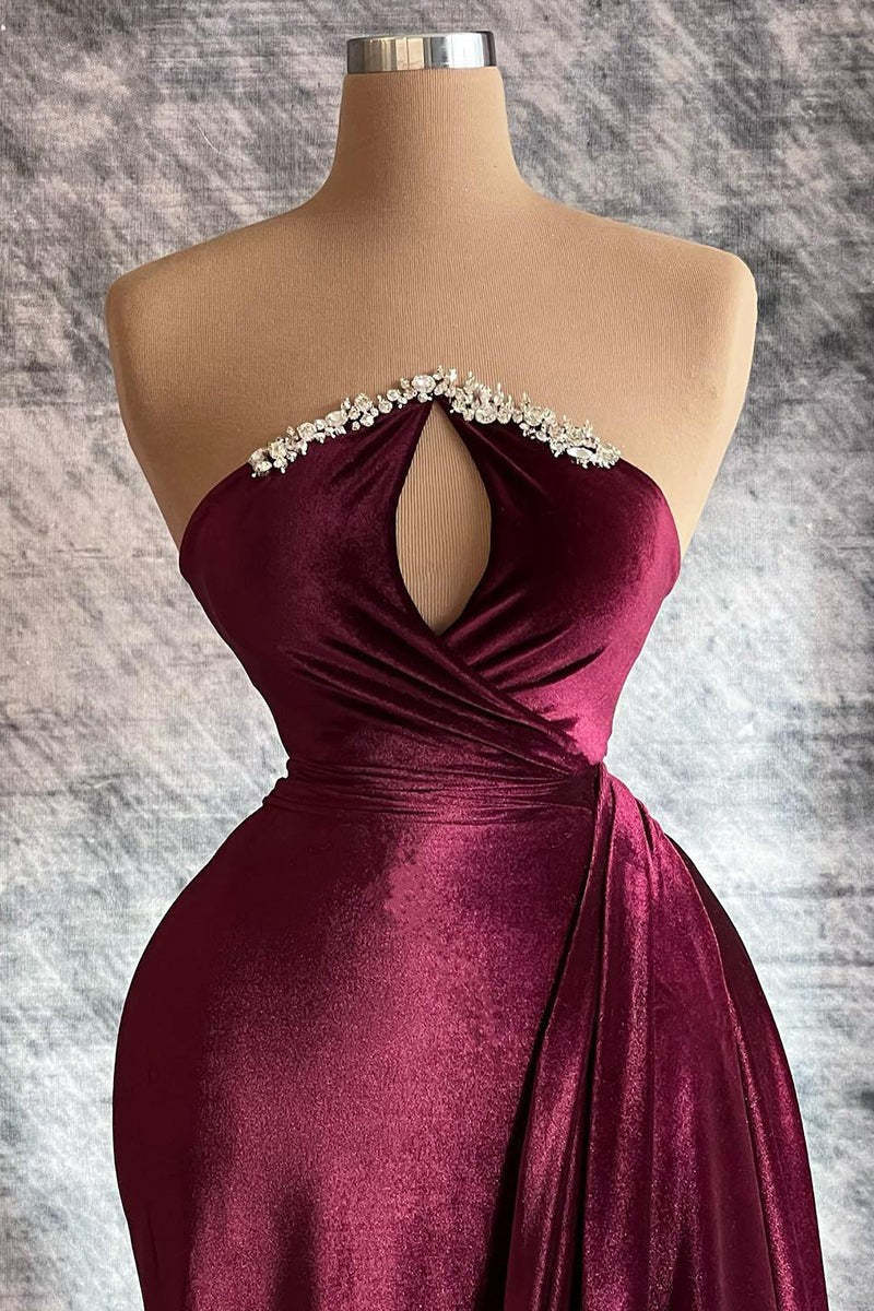 Designer Long Velvet Sequined Long Sleeves Prom Dress With Train-BMbridal.com
