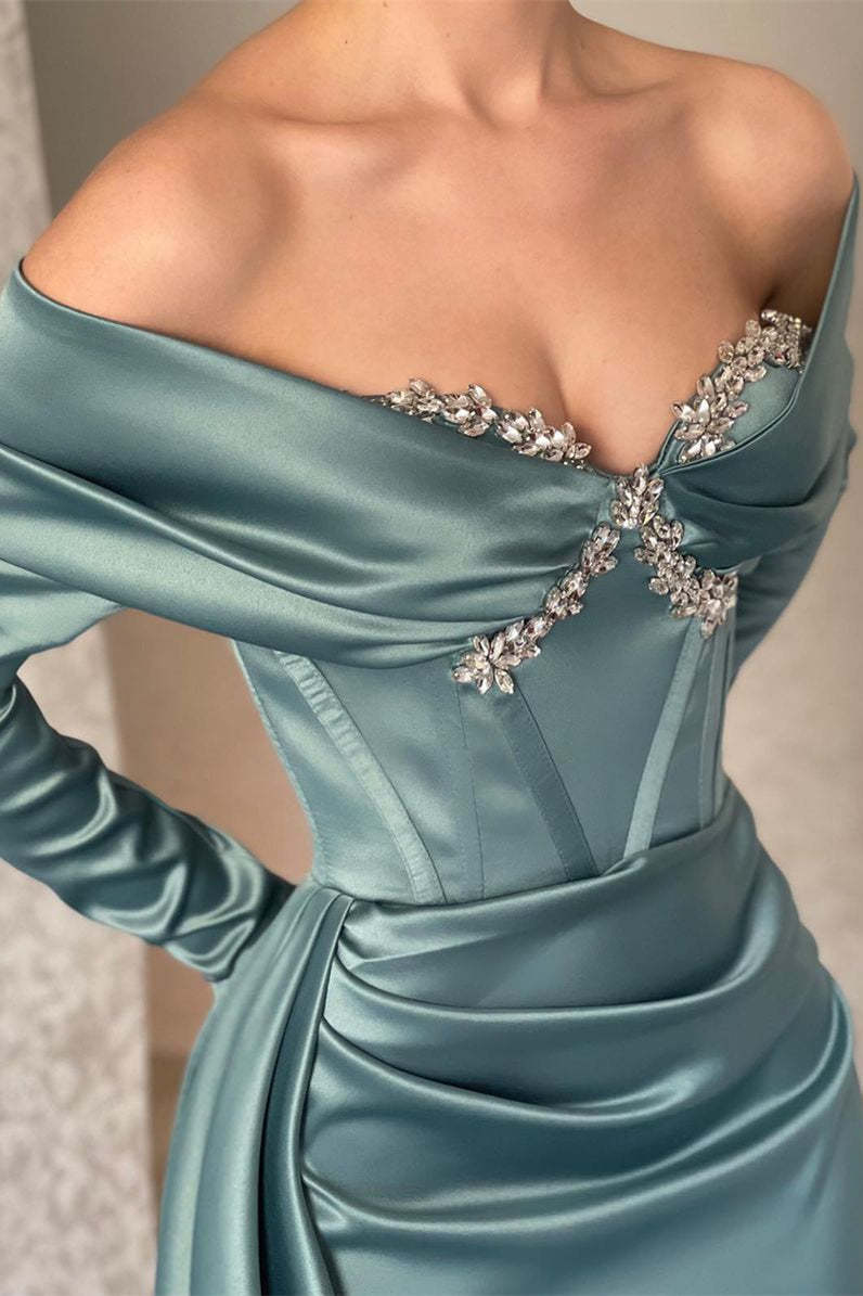 Designer Off-the-shoulder Long Sleeves Glitter Mermaid Prom Dress With Glitter-BMbridal.com