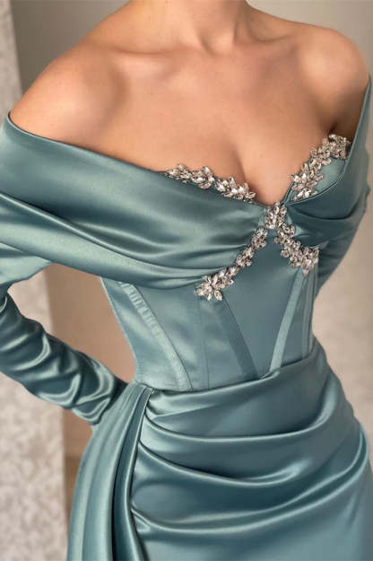 Designer Off-the-shoulder Long Sleeves Glitter Mermaid Prom Dress With Glitter-BMbridal.com