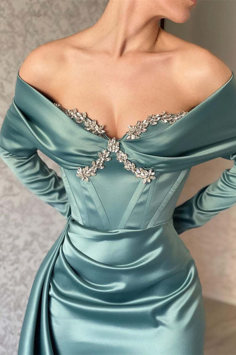 Designer Off-the-shoulder Long Sleeves Glitter Mermaid Prom Dress With Glitter-BMbridal.com