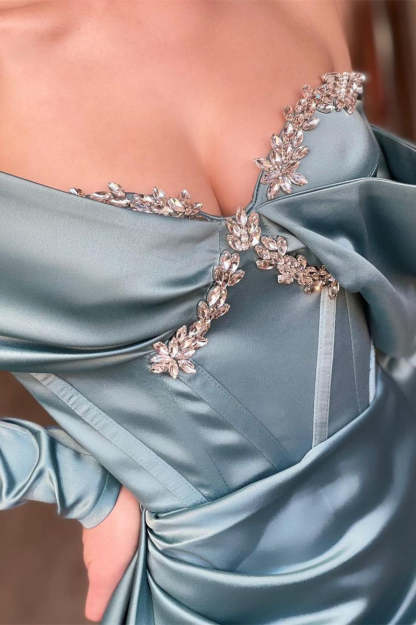 Designer Off-the-shoulder Long Sleeves Glitter Mermaid Prom Dress With Glitter-BMbridal.com