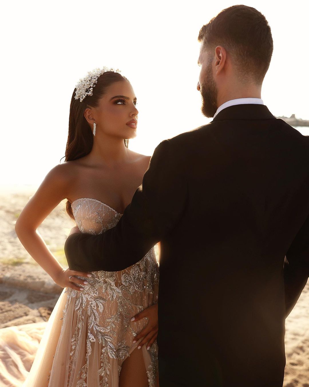 Designer Sweetheart Long A-line Glitter Lace Wedding Dress With Slit-BMbridal.com