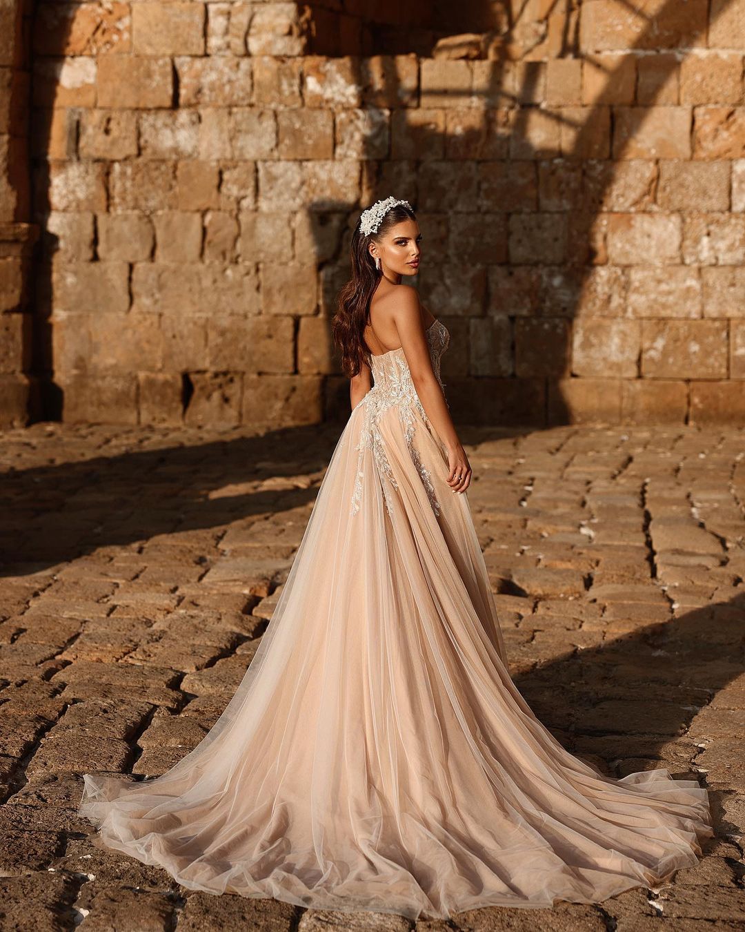 Designer Sweetheart Long A-line Glitter Lace Wedding Dress With Slit-BMbridal.com