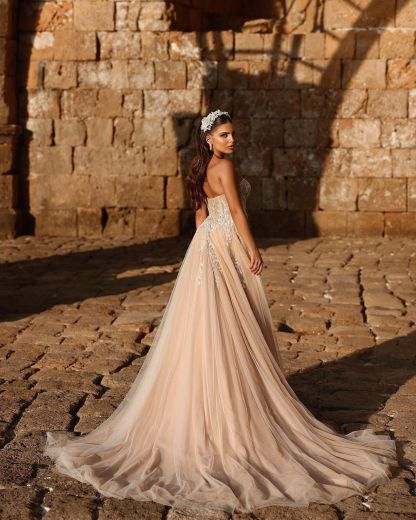 Designer Sweetheart Long A-line Glitter Lace Wedding Dress With Slit-BMbridal.com