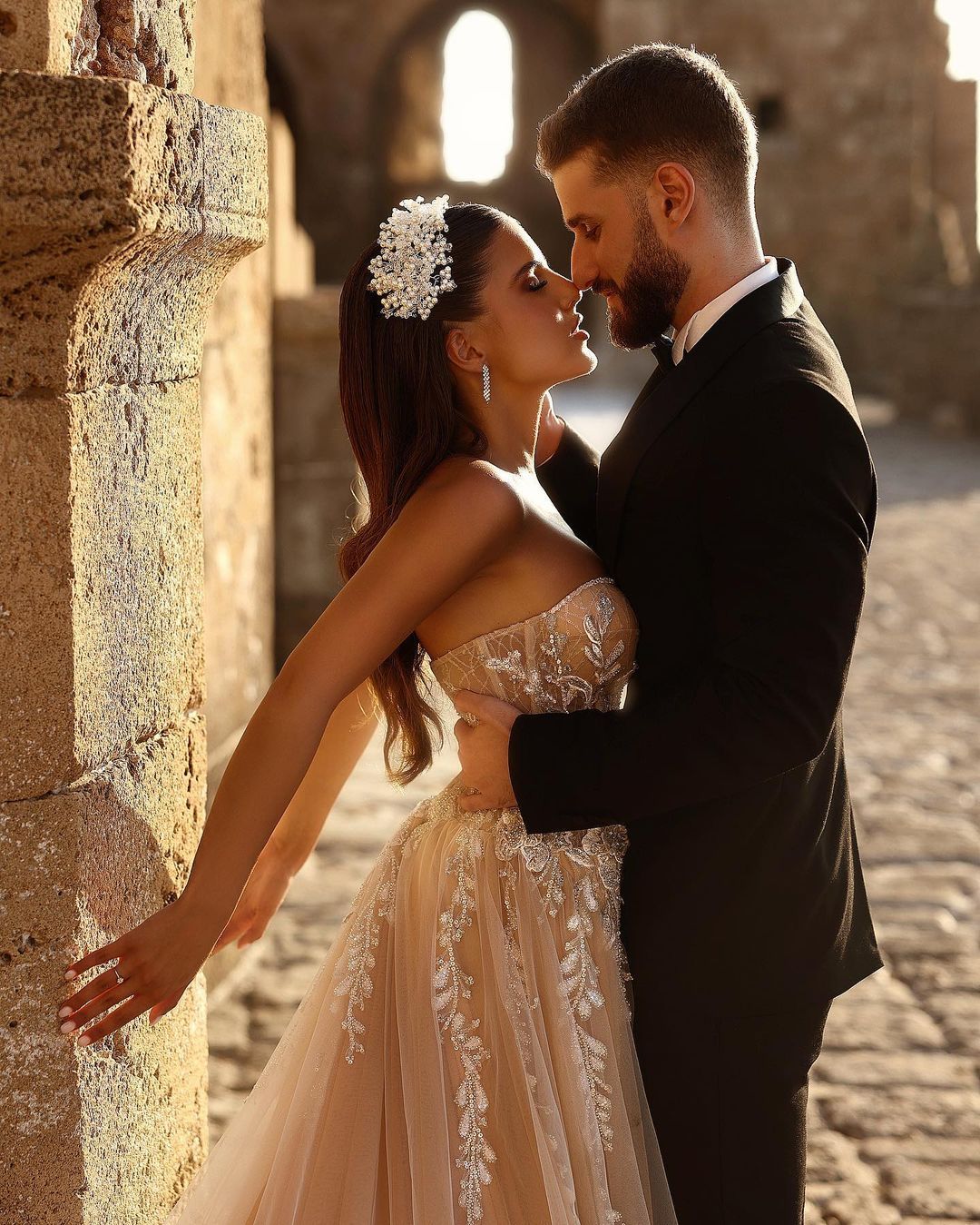 Designer Sweetheart Long A-line Glitter Lace Wedding Dress With Slit-BMbridal.com
