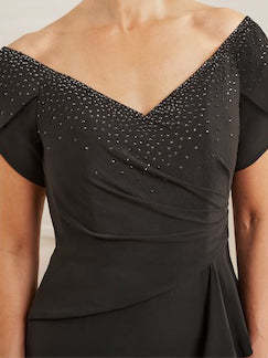 V-Neck Mother of the Bride Sheath/Column Dress with Beading Side Split and Ruffles-BMbridal