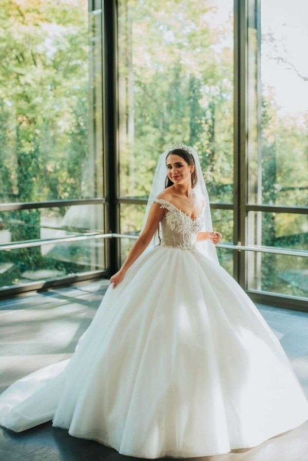 Bmbridal Off-the-Shoulder V-Neck Ball Gown Wedding Dress With Appliques-BMbridal