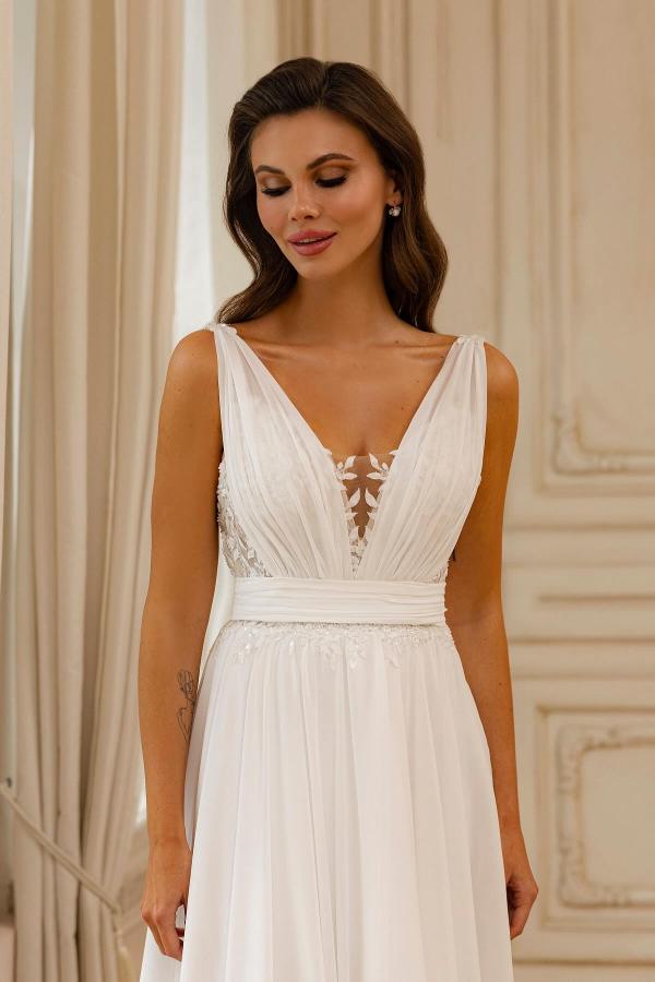 Fashionable A-Line V-Neck Sleeveless Chiffon Wedding Dresses with Open Back-BMbridal