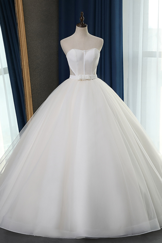BMbridal Sexy Strapless Sweetheart Wedding Dress Ball Gown Sleeveless White Tulle Bridal Gowns On Sale-BMbridal