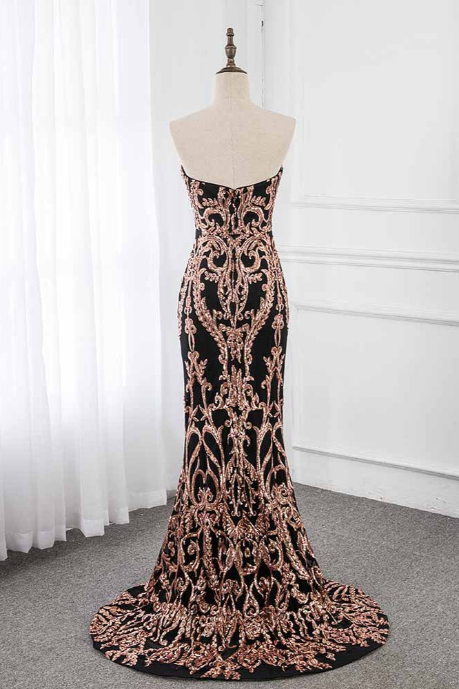 BMbridal Glamorous Strapless Sleeveless Prom Dress with Glod Appliques Online