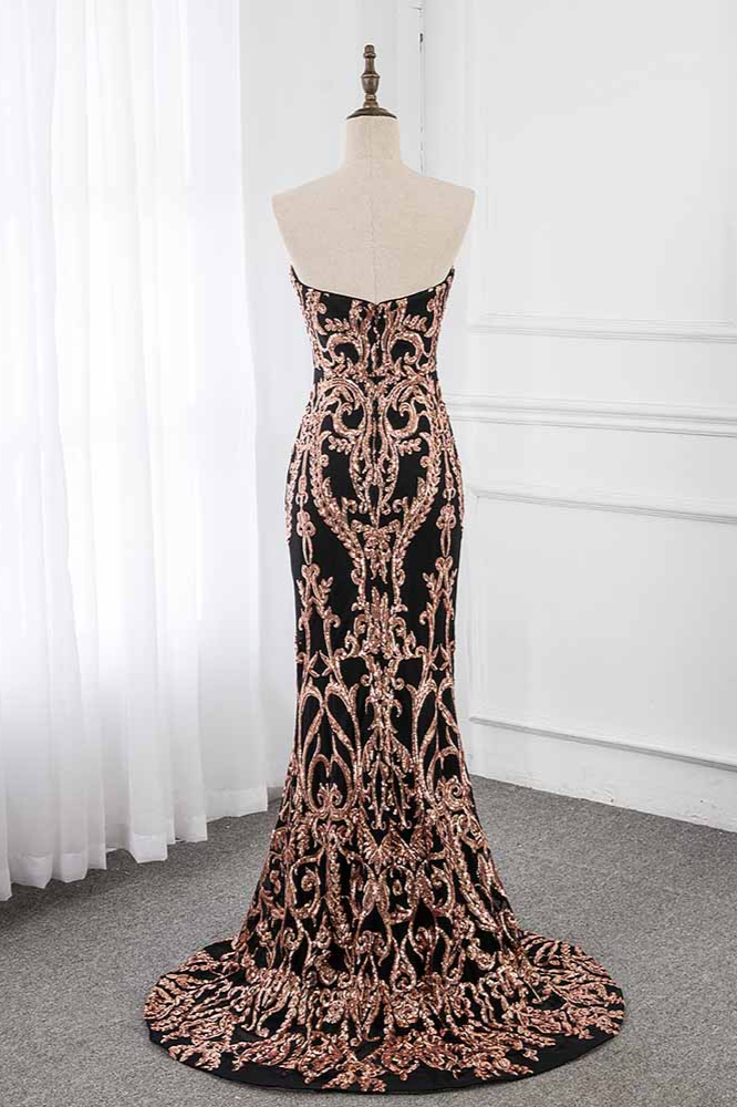 BMbridal Glamorous Strapless Sleeveless Prom Dress with Glod Appliques Online
