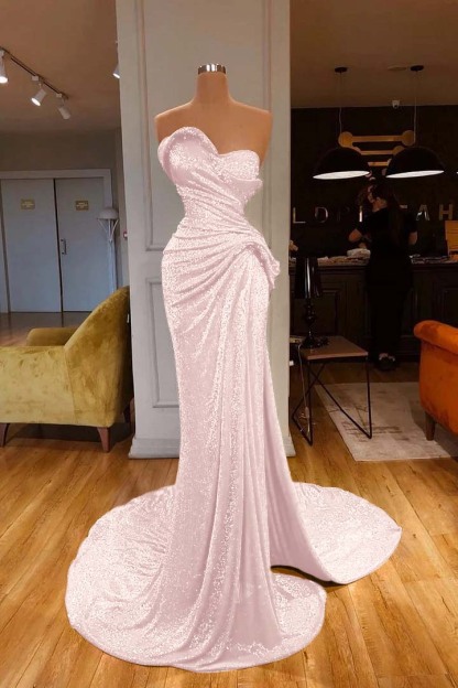 Strapless Sweetheart Sleeveless Long Mermaid Prom Dress Red With Sequins