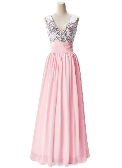 BMbridal A-line V-neck Chiffon Party Dress With Sequined