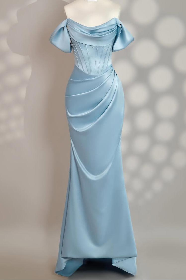 Off the Shoulder Sleeveless Mermaid Long Prom Dress With Pleated