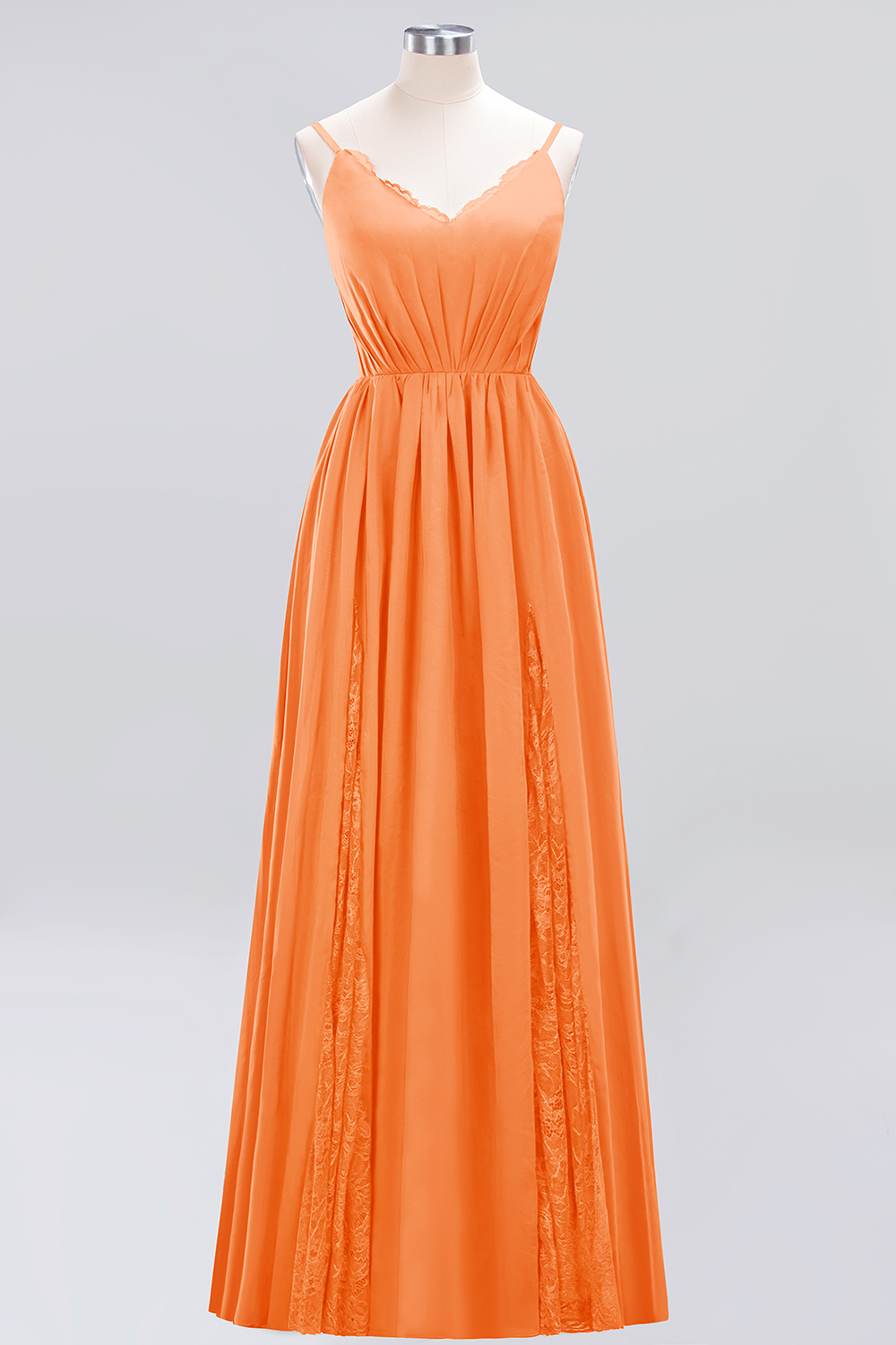 BMbridal Elegant Spaghetti Straps Long Bridesmaid Dress Lace V-Neck Maid of Honor Dress-BMbridal