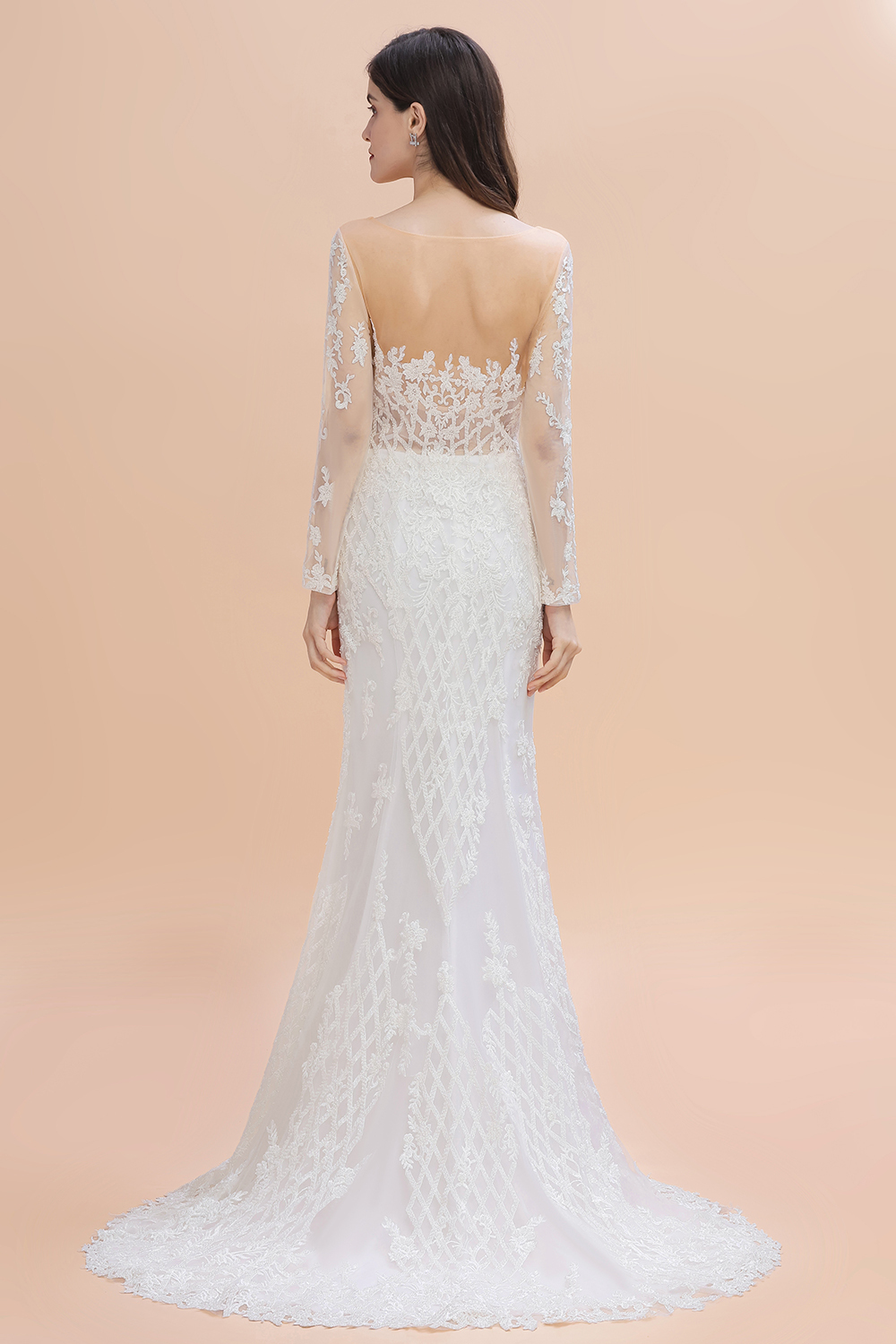 BMbridal Gorgeous Jewel Tulle Lace Wedding Dress Long Sleeves Appliques Mermaid Bridal Gowns On Sale-BMbridal