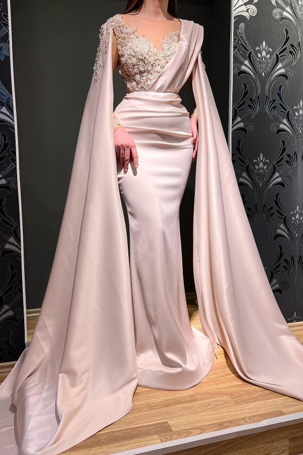 Bmbridal Rust Long Sleeves Mermaid Prom Dress Appliques Beads With Cape