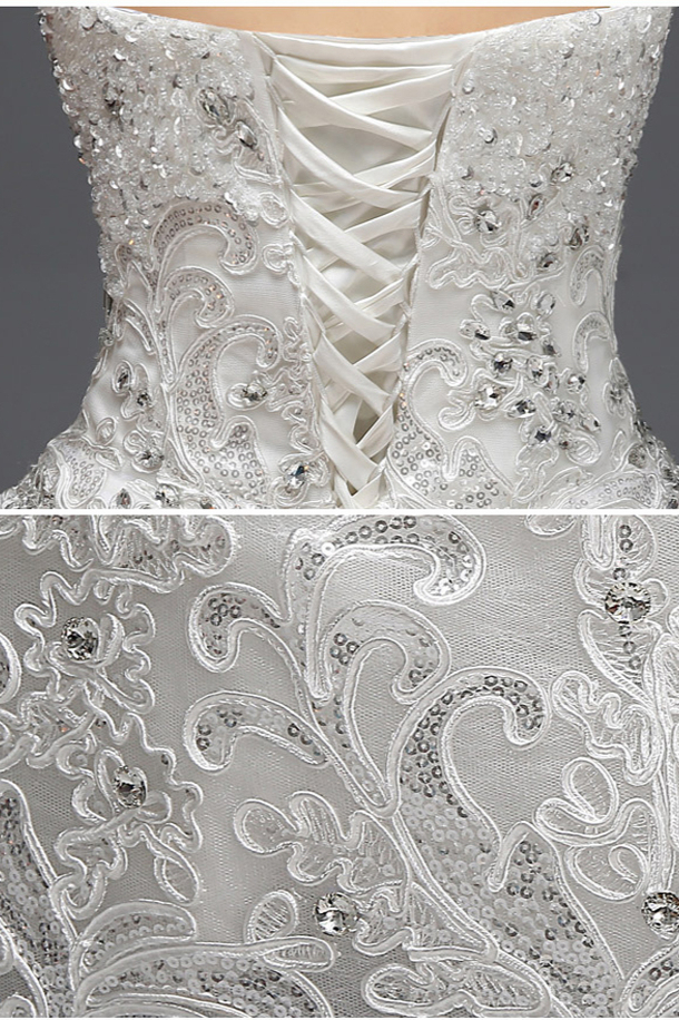 BMbridal Affordable Strapless Sweetheart Ball Gown Wedding Dress Appliques Sleeveless Bridal Gowns with Beadings-BMbridal