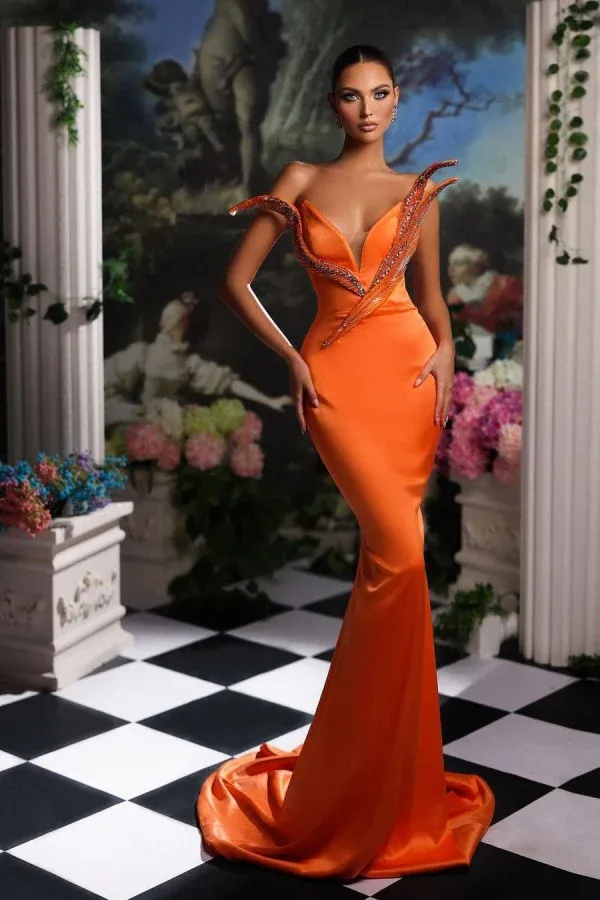 Bmbridal Orange Mermaid Prom Dress Sleeveless Sequin Dress