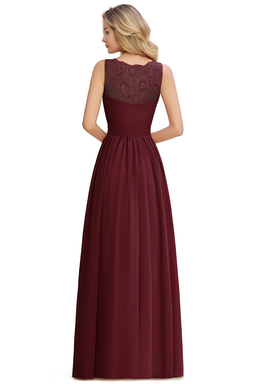 BMbridal A-line Chiffon Lace V-Neck Ruffles Bridesmaid Dress