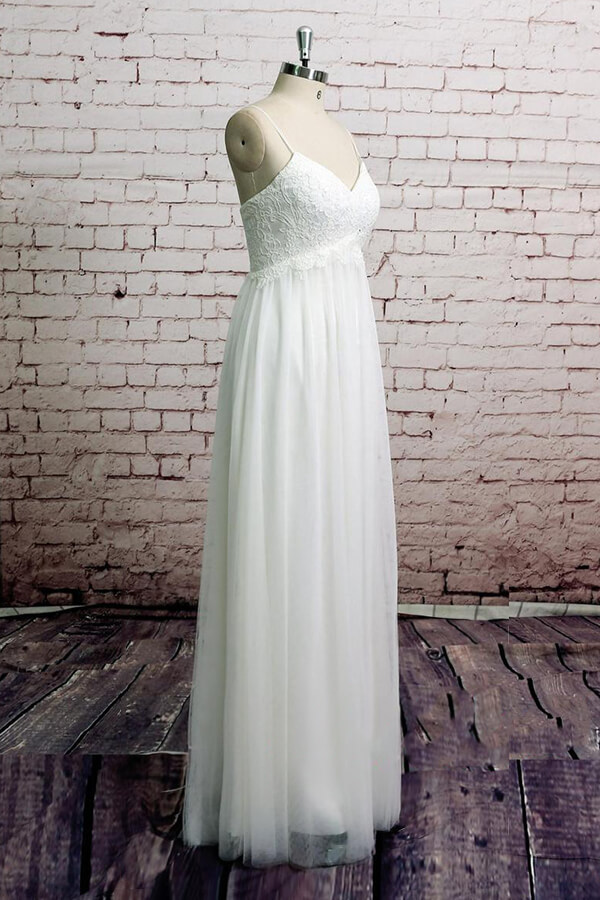 BMbridal Empire Spaghetti Strap Lace Tulle Wedding Dress On Sale-BMbridal