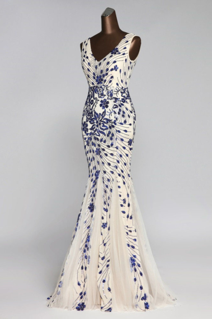 BMbridal Gorgeous V-Neck Sleeveless Mermaid Prom Dresses with Sequins