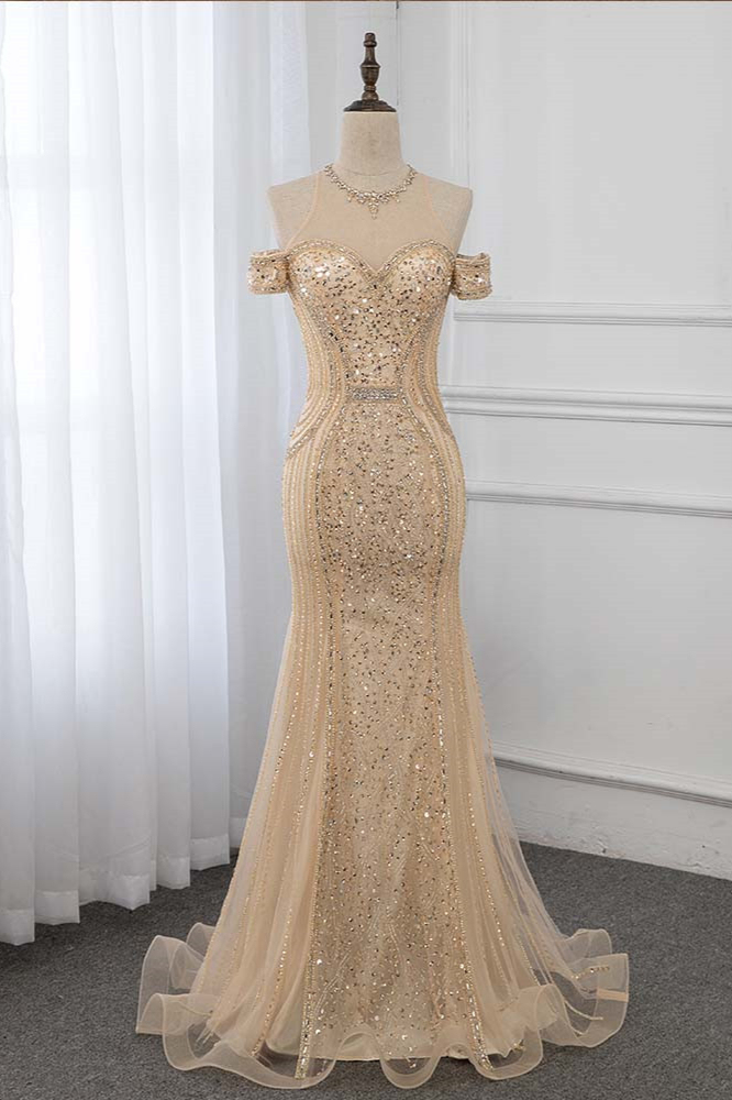 BMbridal Glamorous Off-the-Shoulder Sweetheart Mermaid Prom Dresses with Beadings