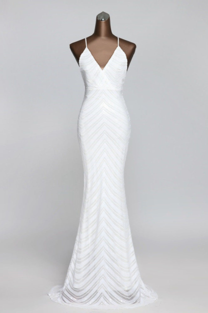 BMbridal Sparkly Stripe Sequins Mermaid Long Prom Dresses with Spaghetti Straps