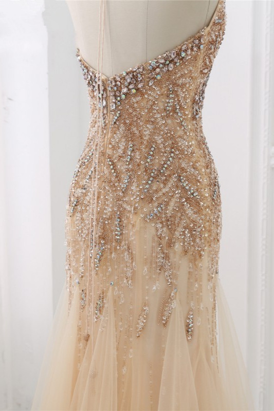 BMbridal Elegant Tulle Halter Rhinestones Mermaid Prom Dresses Sleeveless Appliques Online