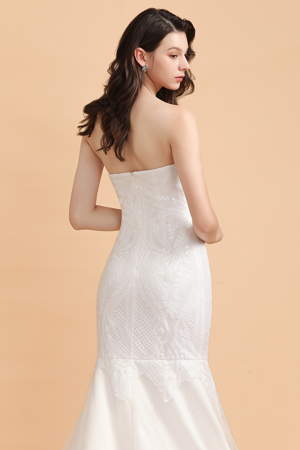 BMbridal Chic Strapless Sweetheart Ivory Mermaid Prom Dresses Sleeveless Appliques Sequined Evening Dresses On Sale-BMbridal