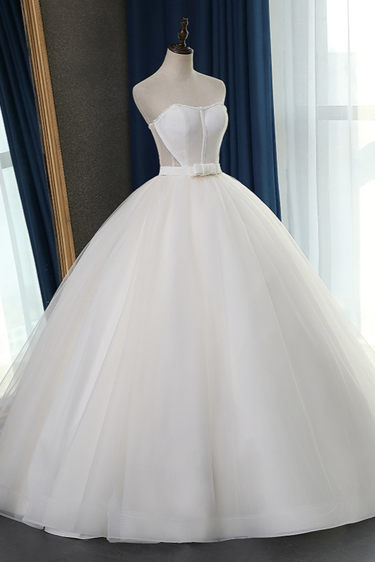 BMbridal Sexy Strapless Sweetheart Wedding Dress Ball Gown Sleeveless White Tulle Bridal Gowns On Sale-BMbridal