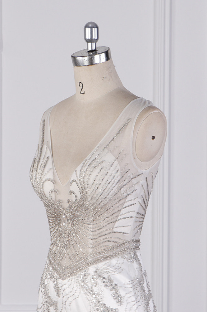BMbridal Gorgeous Mermaid V-Neck Tulle Wedding Dress Sequined Bedaings Sleeveless Bridal Gowns On Sale-BMbridal