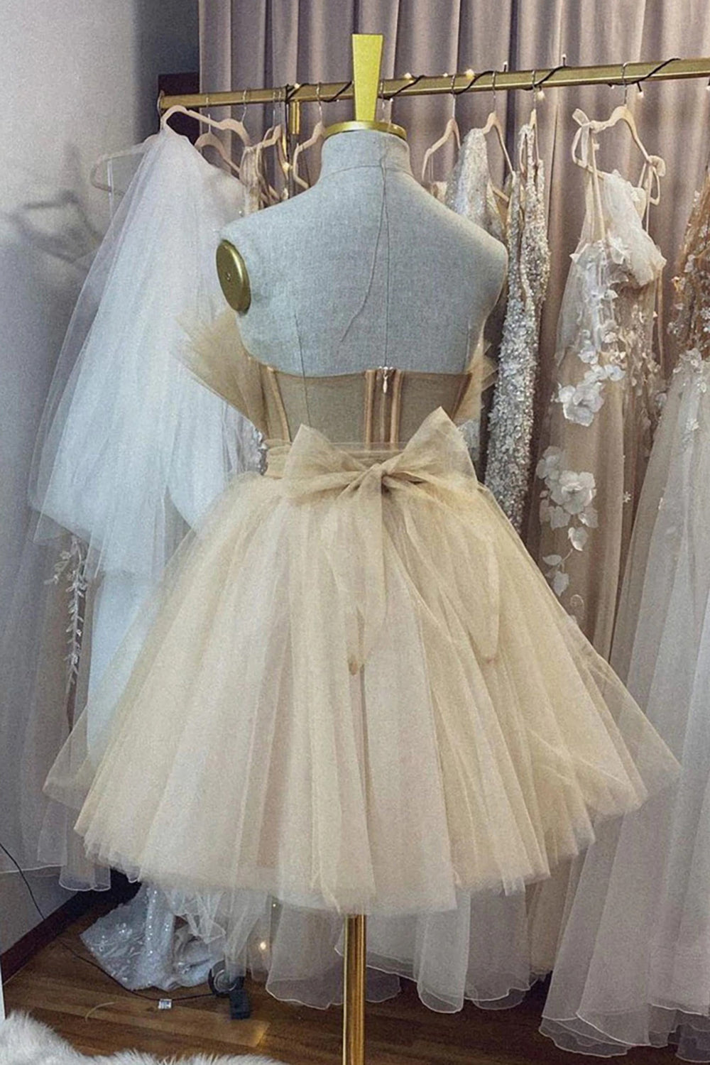 Strapless Beige A Line Short Homecoming Dress-BMbridal