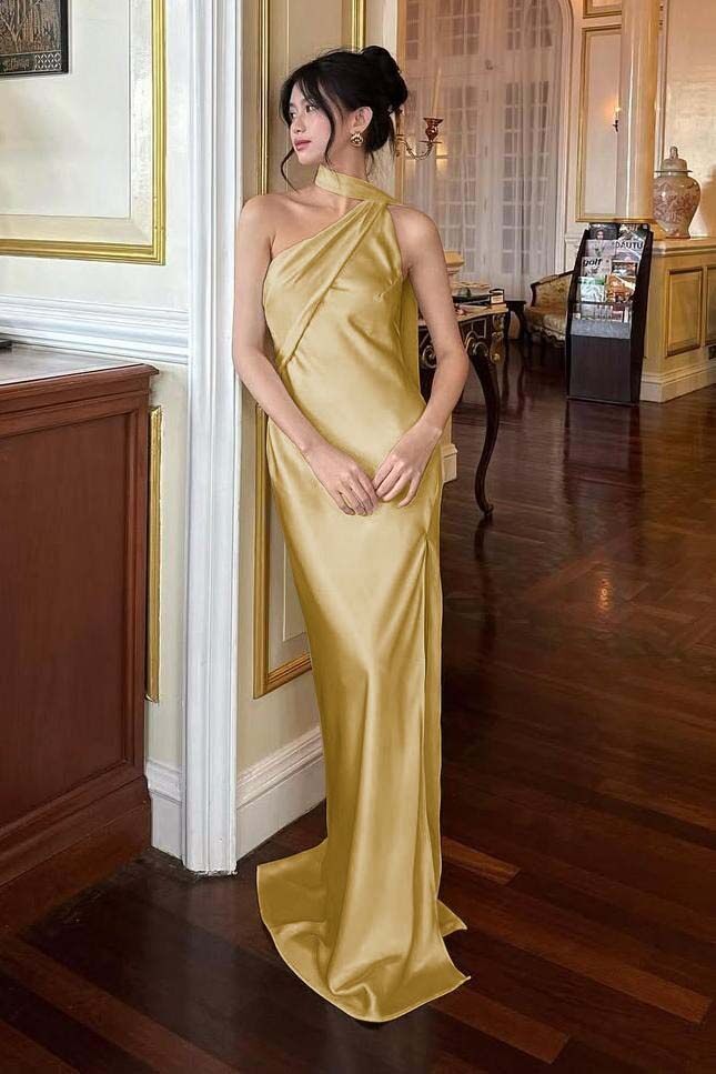 Halter Sleeveless Backless Long Mermaid Prom Dress With Pleated